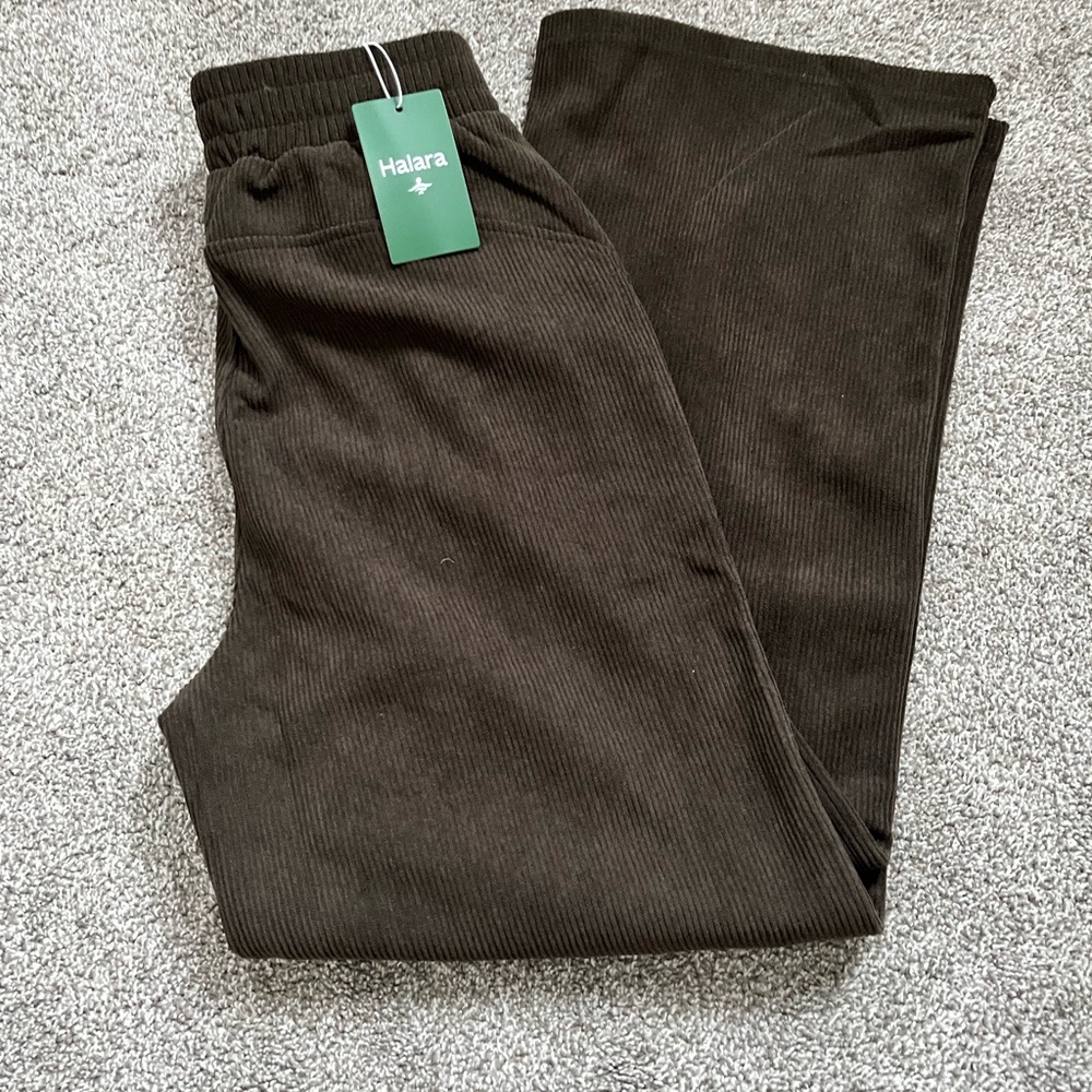 HALARA Dark Brown Ribbed Wide-Leg Sweatpants